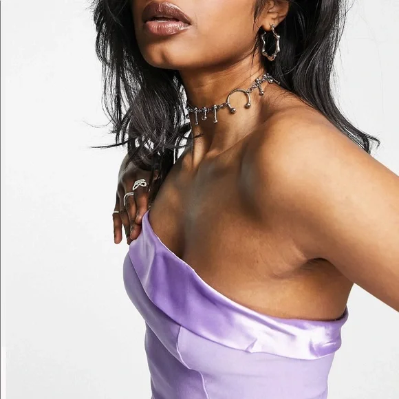 ASOS Missyempire Bandeau Mini Dress with Contrast Satin Trim in Lilac - Picture 4 of 6